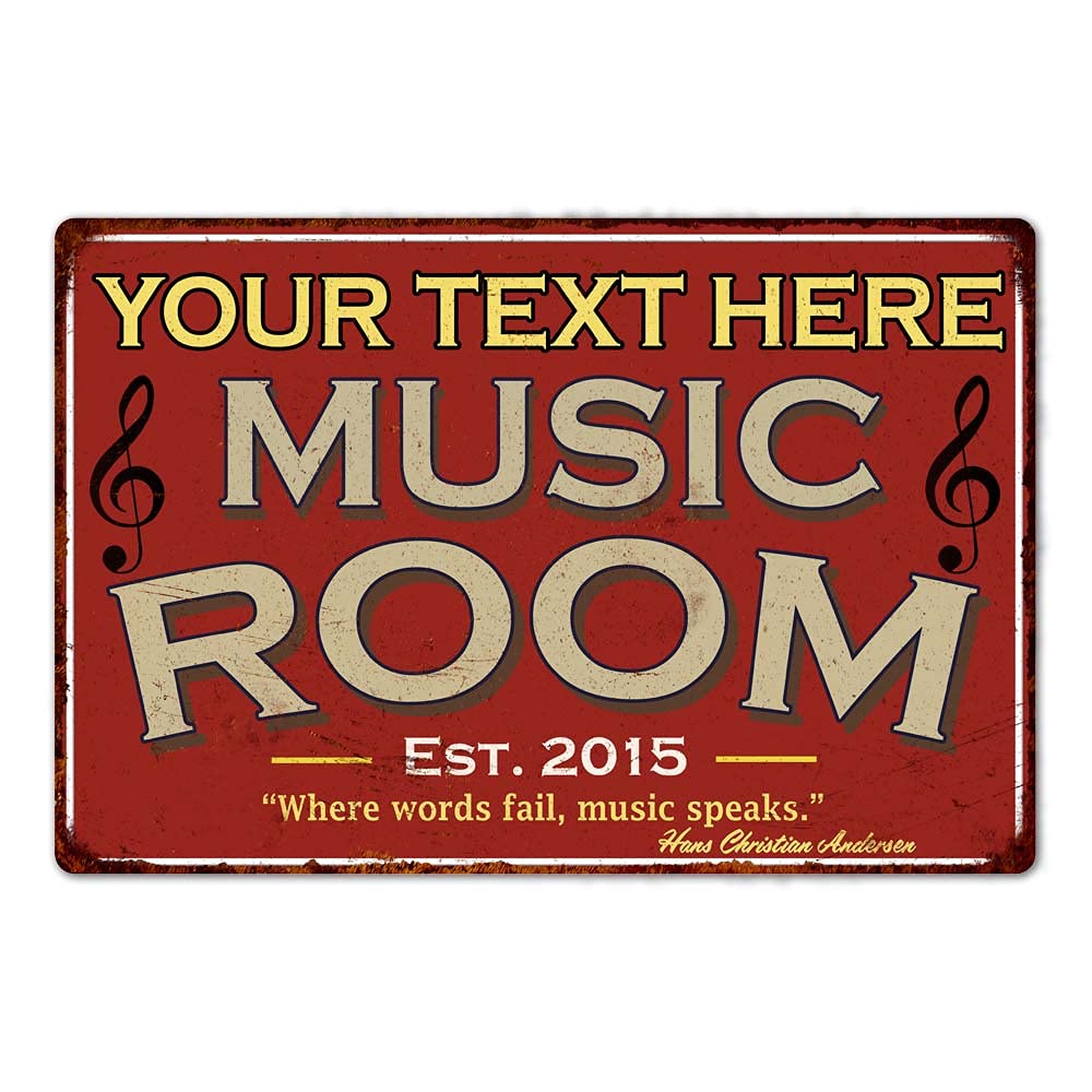 Musical Instrument Sign - Персонализированная табличка для музыкальной комнаты, красные