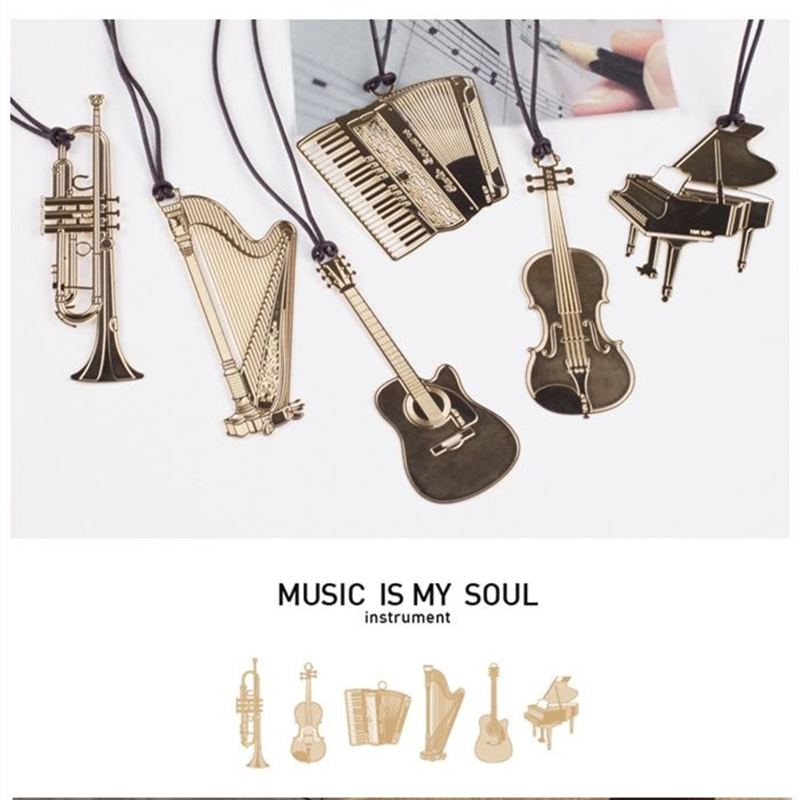 Musical Instrument Book - Закладка золотистая музыкальная, 6 шт., металлический